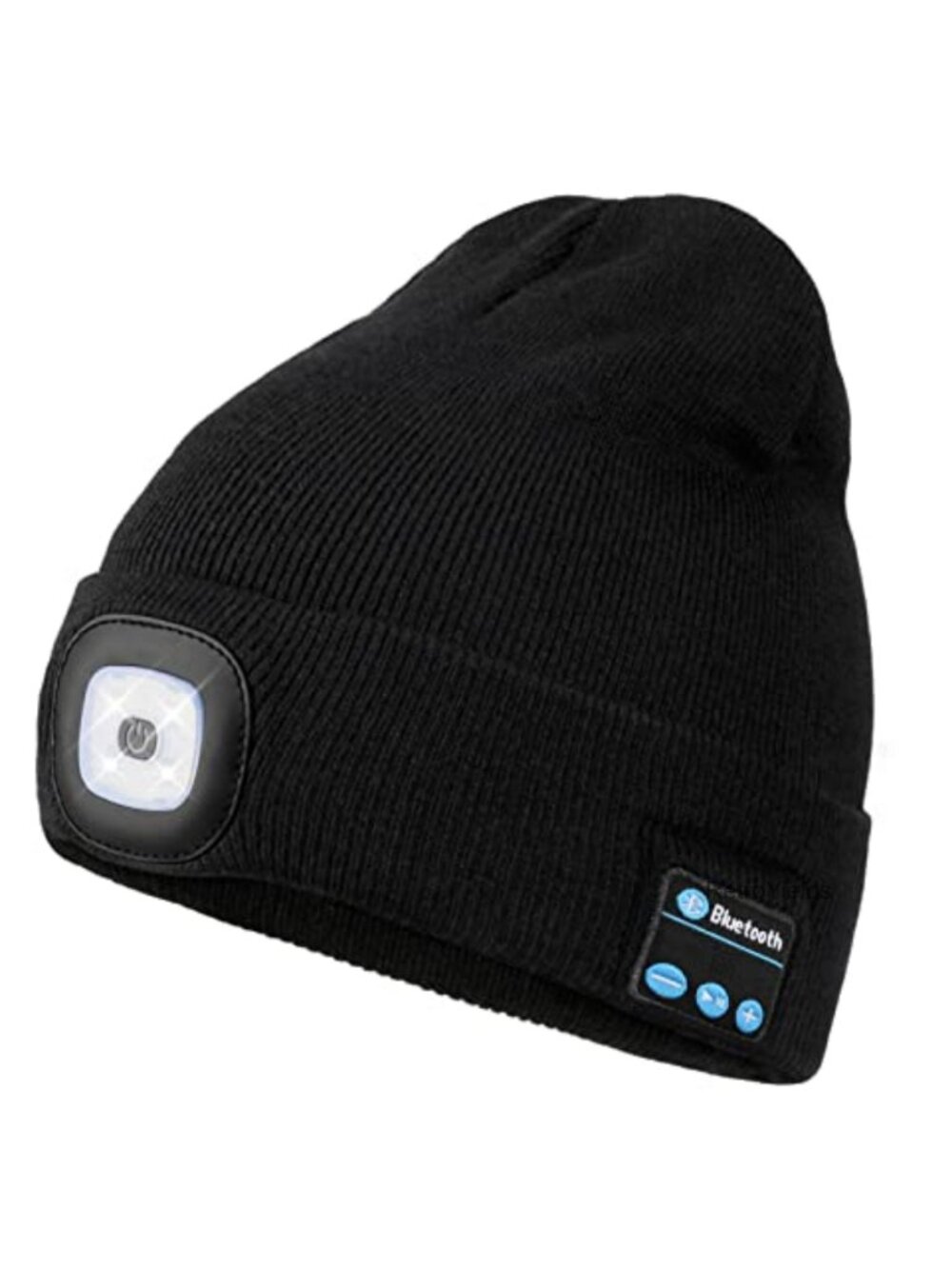 Bluetooth Beanie with LED Light, Winter Hat with Earphones for Running, Camping